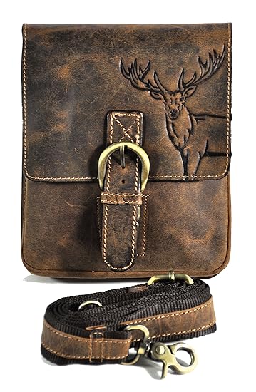 Jockey Club Leather Bum Bag Waist Pouch Belt Bike Vintage Deer Hunter with Detachable Shoulder Strap