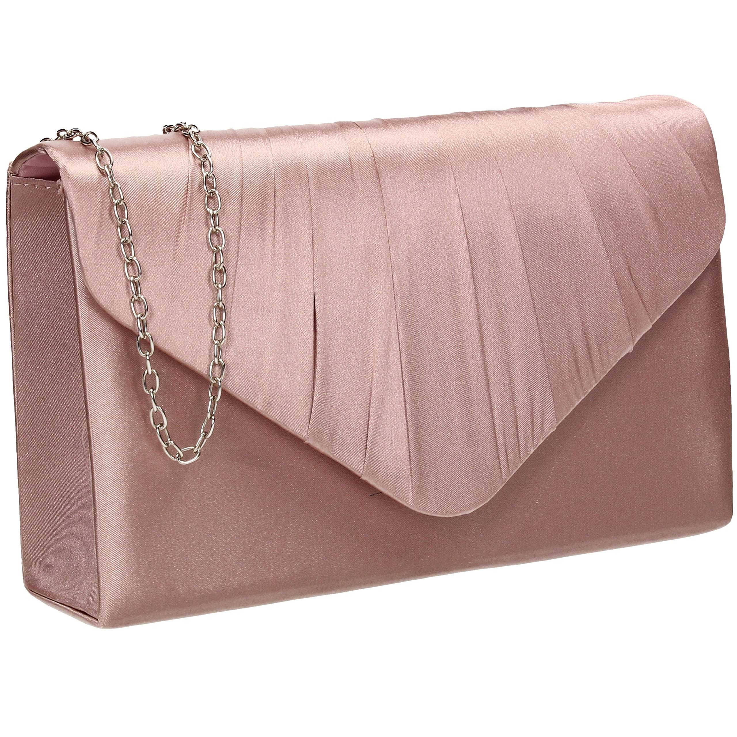 SwankySwans Chantel Womens Satin Party Prom Wedding Evening Clutch Bag Purse Blush Pink