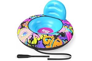 QPAU 44” Snow Tube with Backrest – Heavy Duty Inflatable Sled 500 lbs Capacity with Cover, Handles & Tow Rope, Snow Tubing Sleds for Kids & Teens, Portable Air Sled with Fast Valve