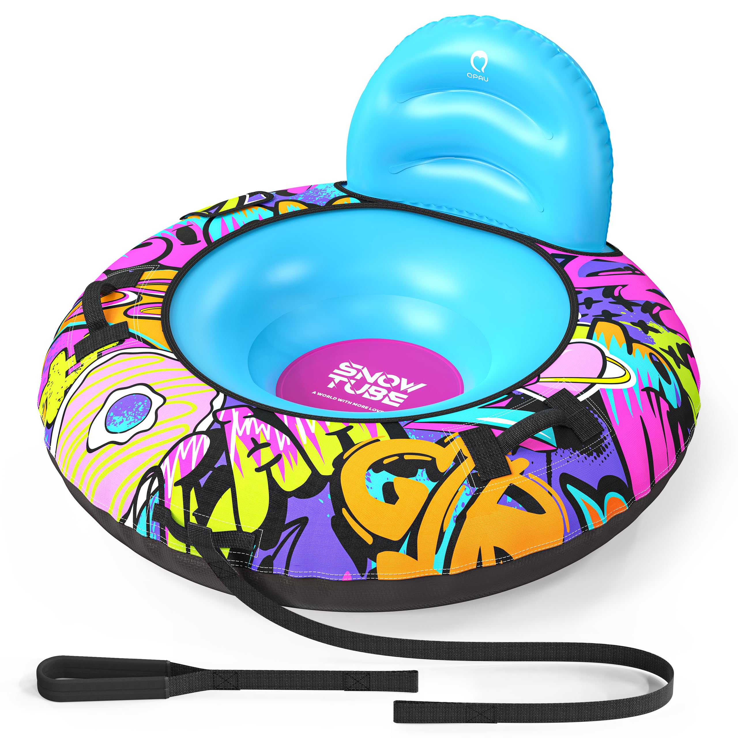 Photo 1 of QPAU 44” Snow Tube with Backrest – Heavy Duty Inflatable Sled 500 lbs Capacity with Cover, Handles & Tow Rope, Snow Tubing Sleds for Kids & Teens, Portable Air Sled with Fast Valve (Blue)