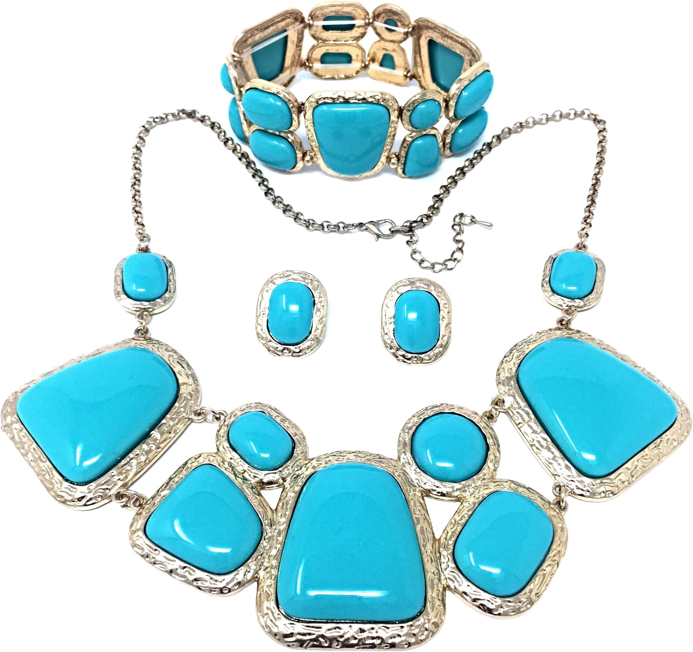 Pristina LadiesTurquoise Gemstone Statement Necklace with Earrings and Bracelet