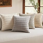 MIULEE Pack of 4 Neutral Corduroy Decorative Throw Pillow Covers 18x18 Inch for Sofa Living Room Couch Bed Rustic Farmhouse Boho Soft Striped Pillow Covers Home Decor Beige and Brown