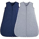 FIEMOL Fleece Baby Sleep Sack 6-12 Months, 1.5 TOG Cotton Baby Wearable Blanket With Soft Plush Dots, 2 Pack Newborn and Infant Warm Sleeping Sack with 2-Way Zipper Blue&Grey