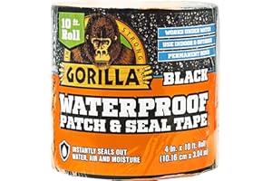 Gorilla Waterproof Patch & Seal Tape, Black Tape, 4" x 10' (Pack of 1) - Permanent Weather Resistant Seal for Leaks and Repairs