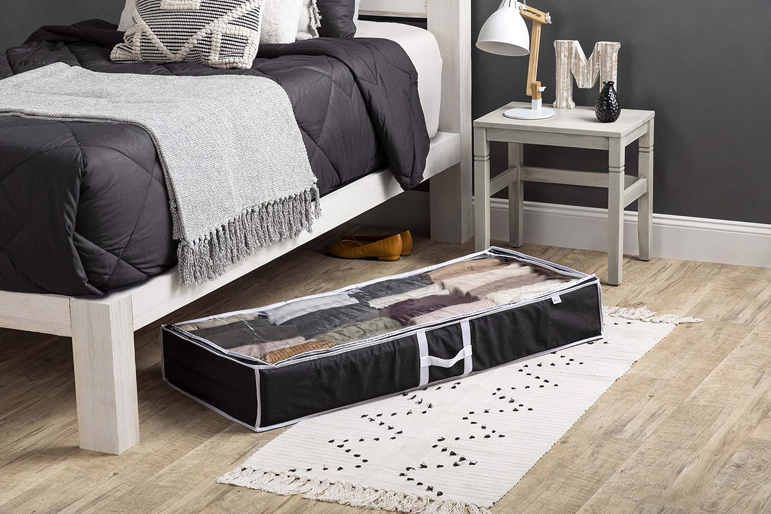 Underbed Storage Bag Organizer (2 Pack) Large Capacity Storage Box with Reinforced Strap Handles, PP Non-Woven Material, Clear Window, Store Blankets, Comforters, Linen, Bedding, Seasonal Clothing: Home Improvement