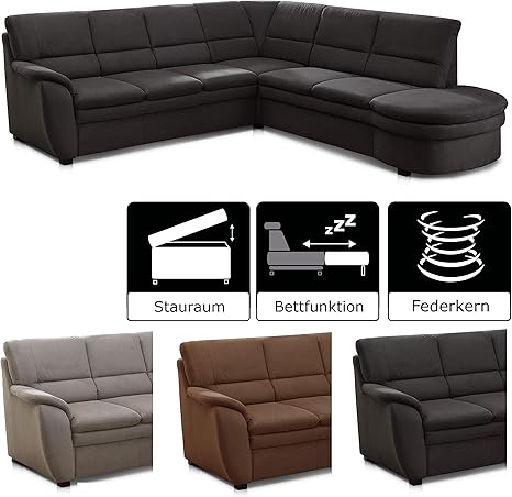 Cavadore Ecksofa Gingle mit Ottomane rechts / Sofa mit Federkern