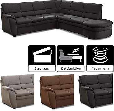 Cavadore Ecksofa Gingle mit Ottomane rechts / Sofa mit Federkern