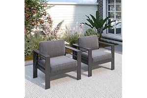 Solaste Patio Furniture Metal Armchair,2 PCS All-Weather Aluminum Garden Outdoor Contemporary Sofa Chair with Cushions, Grey