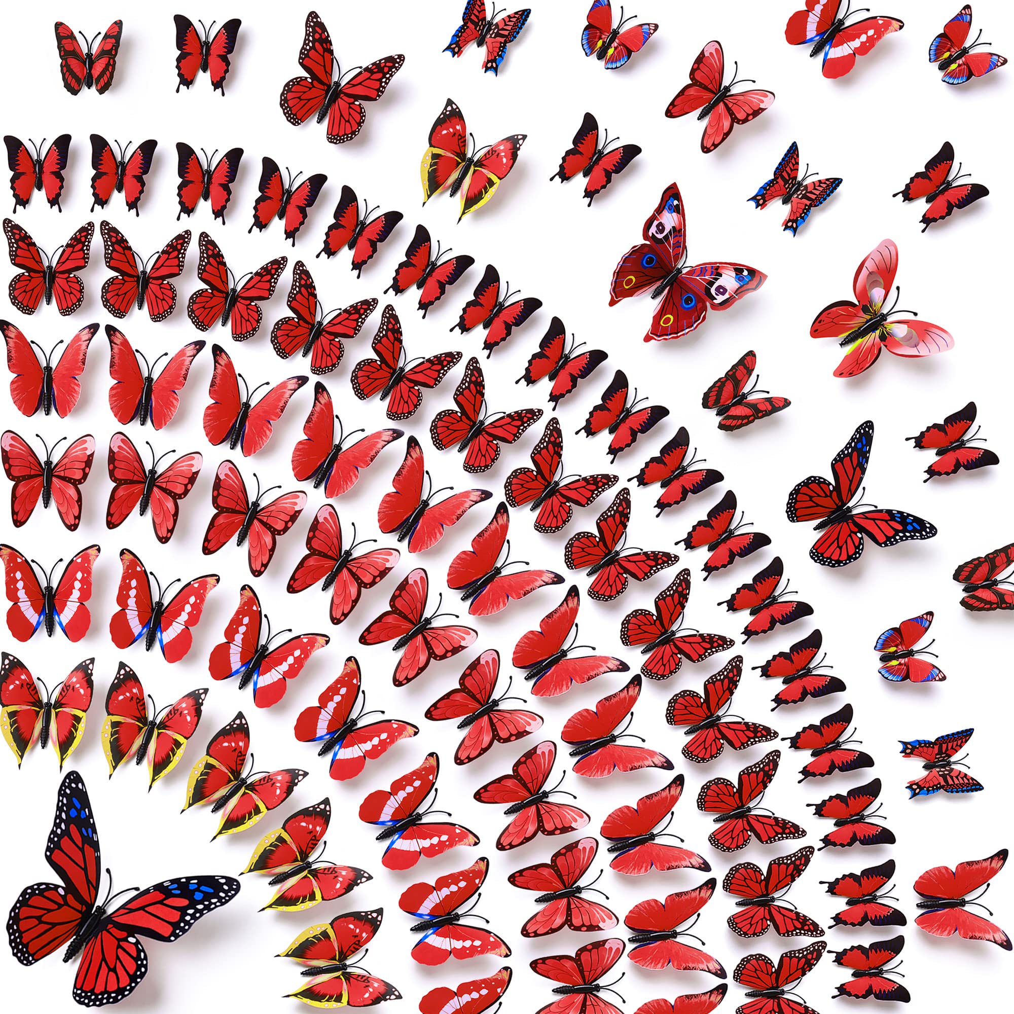 Photo 1 of Amaonm® 60 Pcs 5 Packages Beautiful 3D Butterfly Wall Decals Removable DIY Home Decorations Art Decor Wall Stickers & Murals for Babys Bedroom Tv Background Living Room (Red)