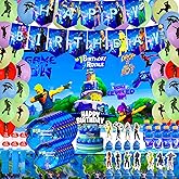 Gaming Party Supplies Birthday Decoration Set 142 Pack - Balloons, Toppers, Bottle Stickers Labels, Stickers, Wall Poster, Banner Video Game Themed & More