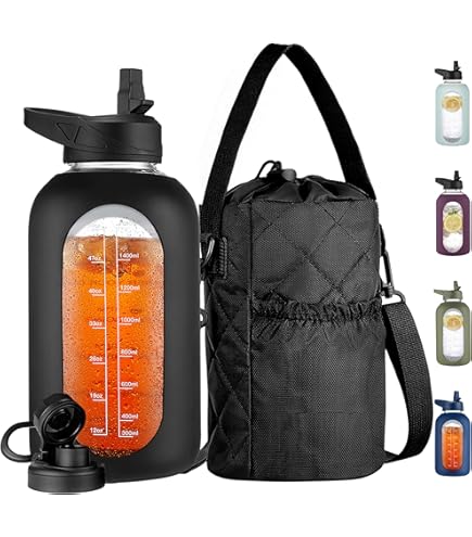 Amazon.com: Yenergy 2 Liter Large Glass Water Bottle with Motivational  Daily Water Intake Marks,Drinking Bottle,64 oz Resuable Wide Mouth Glass  Bottles with Handle Sleeve, BPA Free for Gym/Office (Slivery Lid) : Sports