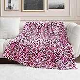 Juicy Couture 60" x 90" Oversized Plush Throw Blanket, Leopard Pink Designer Bed Blanket
