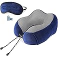 Cloudz Tech Memory Foam Travel Neck Pillow with Blackout Sleep Mask and Ear Plugs - Blue