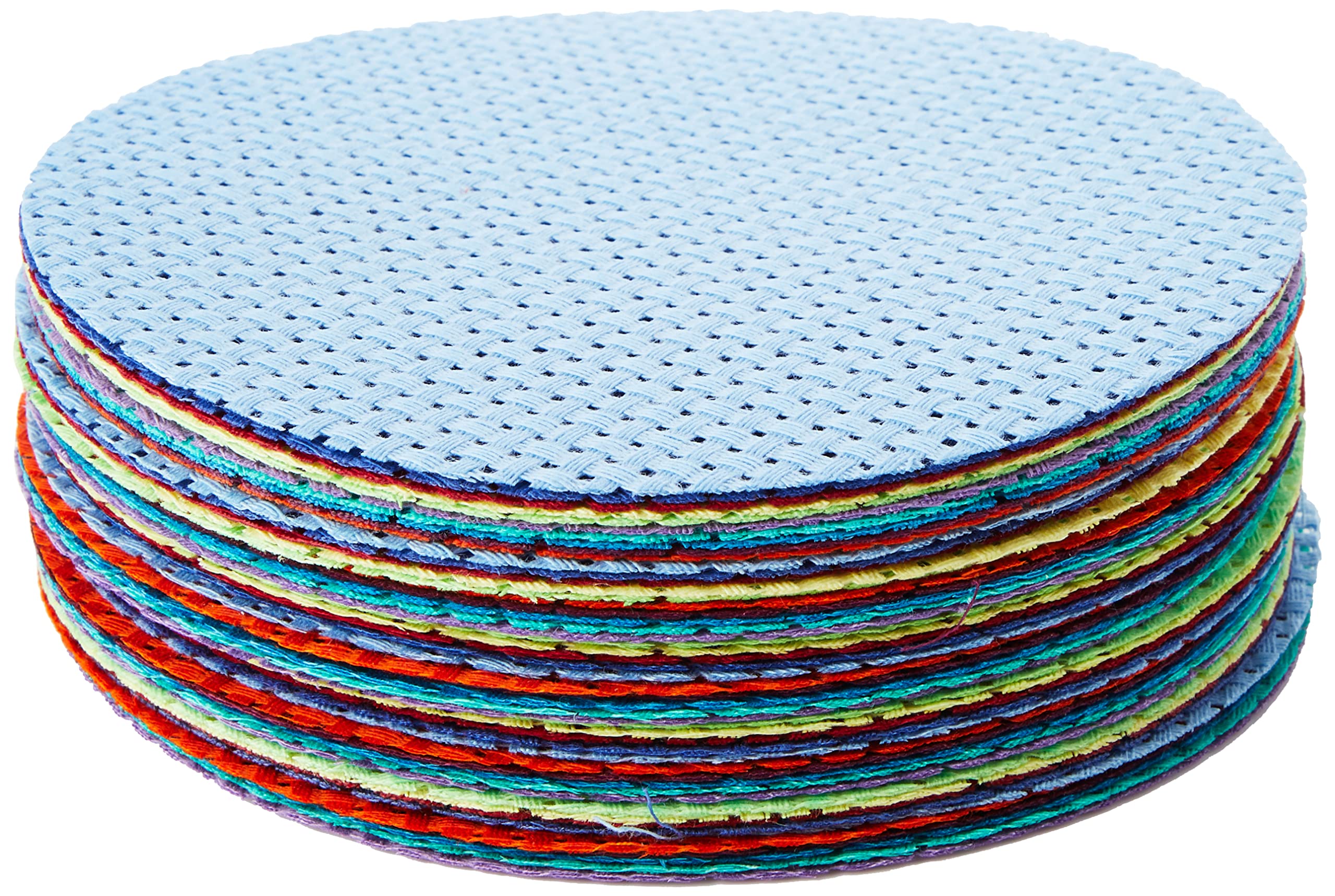 Springboard Cross Stitch Fabric Circles - 50-Pack of Binca Mesh for Sewing - 100% Cotton Embroidery Fabric for Kids - Cross Stitch Accessories - 15 cm Diameter Circles - Assorted Colours