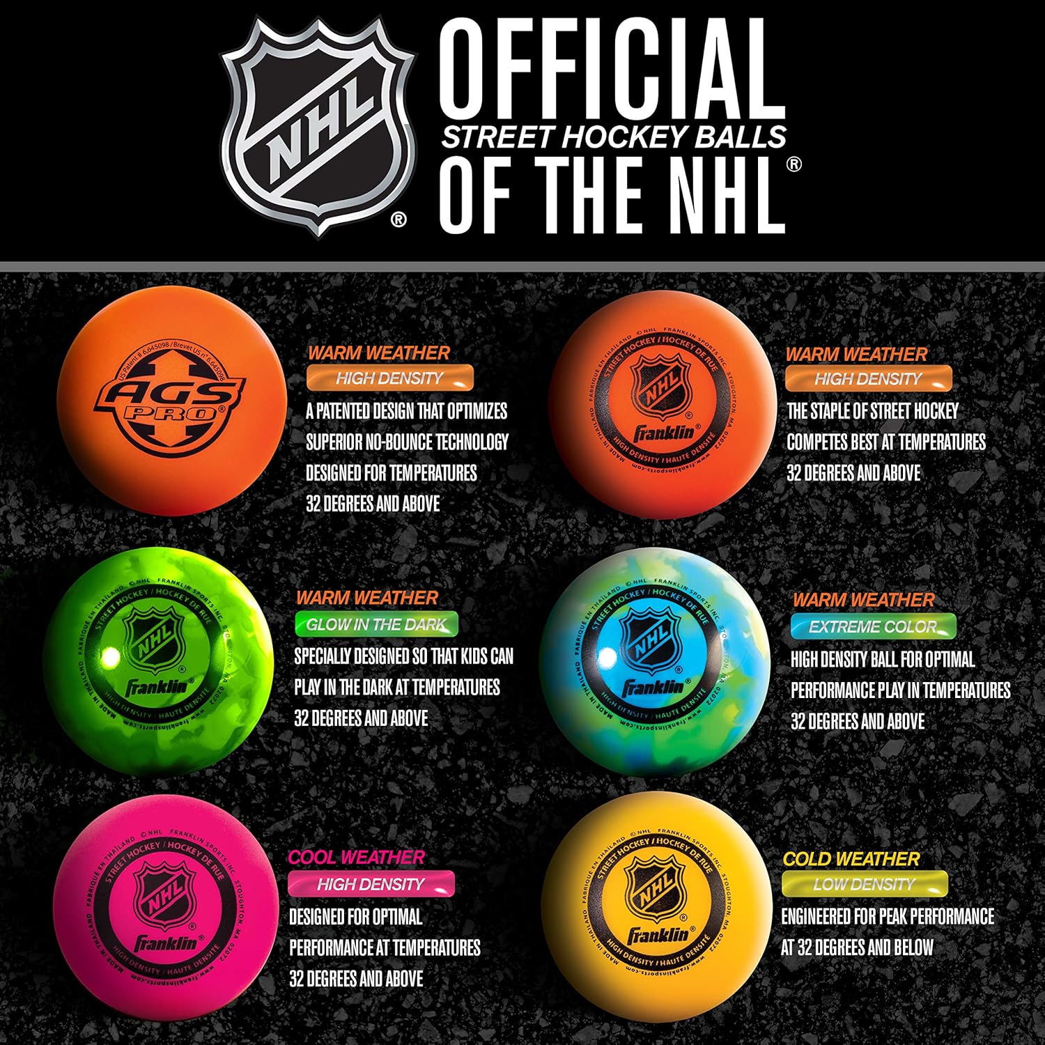 Franklin Sports Street Hockey Balls - Outdoor NHL Hockey Balls - Low Bounce : Sports & Outdoors