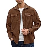 Herberton Men Corduroy Shirt Button Down Casual Ribbed Lightweight Jacket with Flap Pockets (S-XXL)