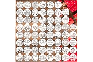 HOSOMONO 60pcs Christmas Stencils for Painting on Wood 3 Inch Small Nativity Ornament Reusable Holiday Xmas Drawing Stencil Templates for Wood DIY Crafts Card Paper Gift Home (Christmas Word)