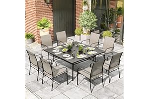 MIXPATIO 9-Piece Patio Dining Set, Outdoor Furniture Set with 8 Brown Textilene Chairs and Large Square Table