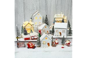 Cindeer 32 Pcs Christmas Village Set Lighted Xmas Village Houses with Figurines Small Christmas Town Scene Collectible Winter Holiday Village Decorations Displays for Desktop Decor (Winter Snow House)
