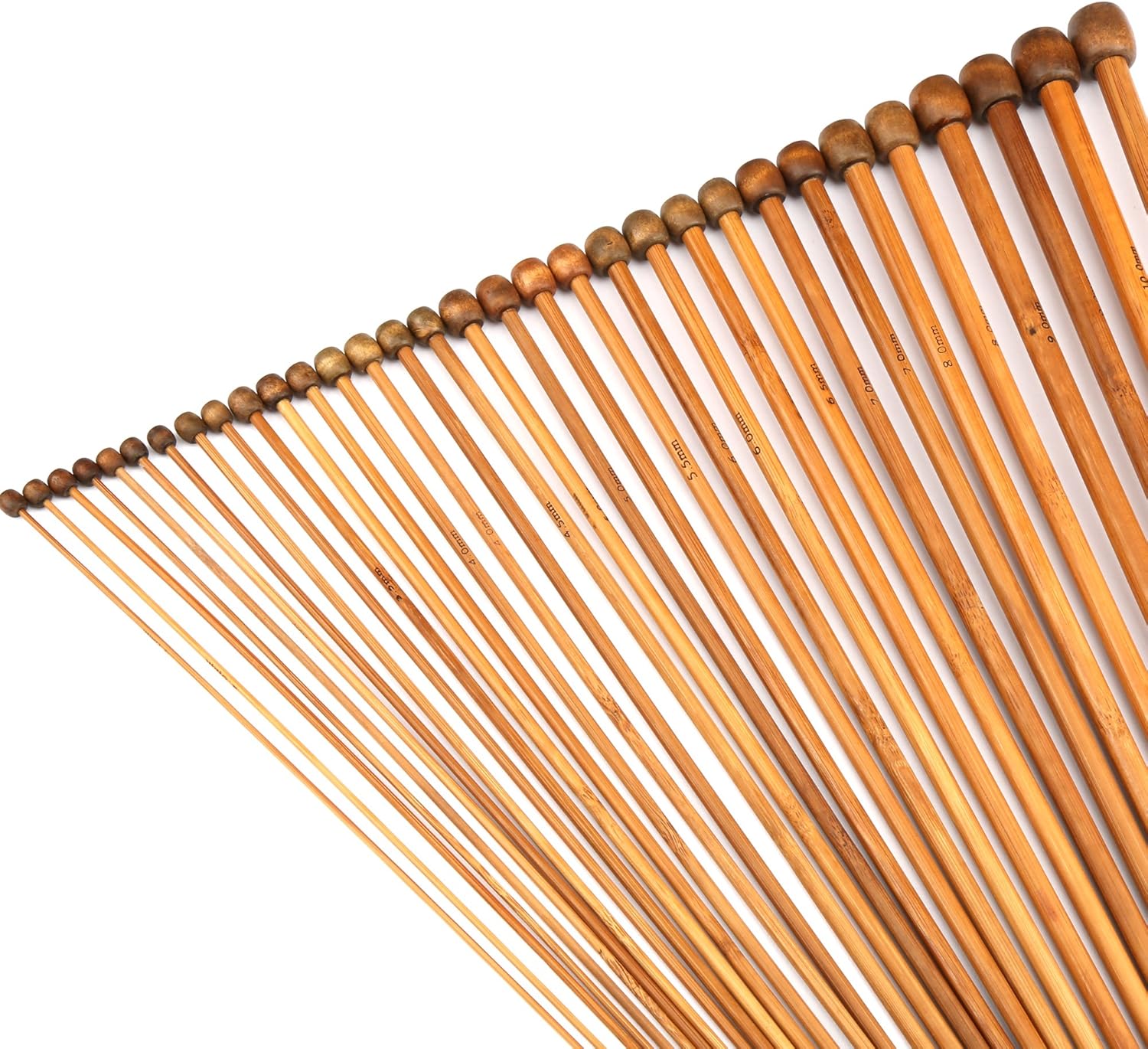 H&S Bamboo & Wooden Knitting Needles Set (36 Pcs) Single Pointed Knitting Needles Long with Case, Brown, 2.0mm - 10.0mm - Image 5