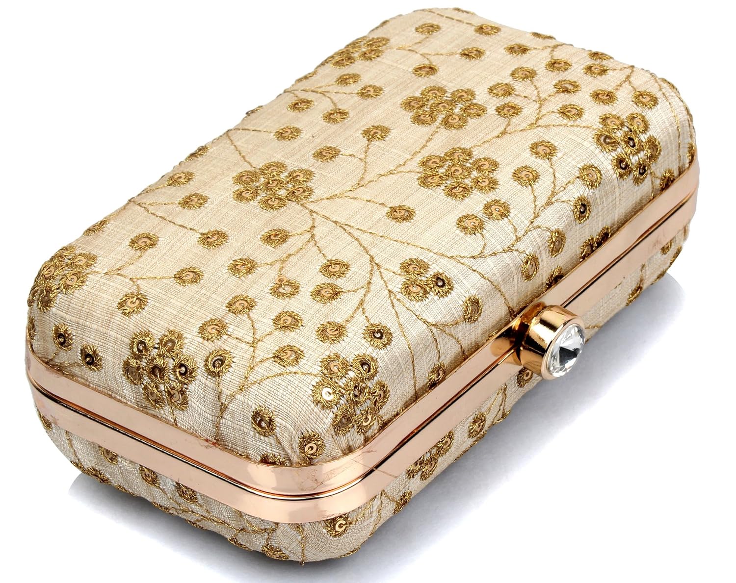 mammon handcrafted women's clutch with sling (bridal-floral-gold)