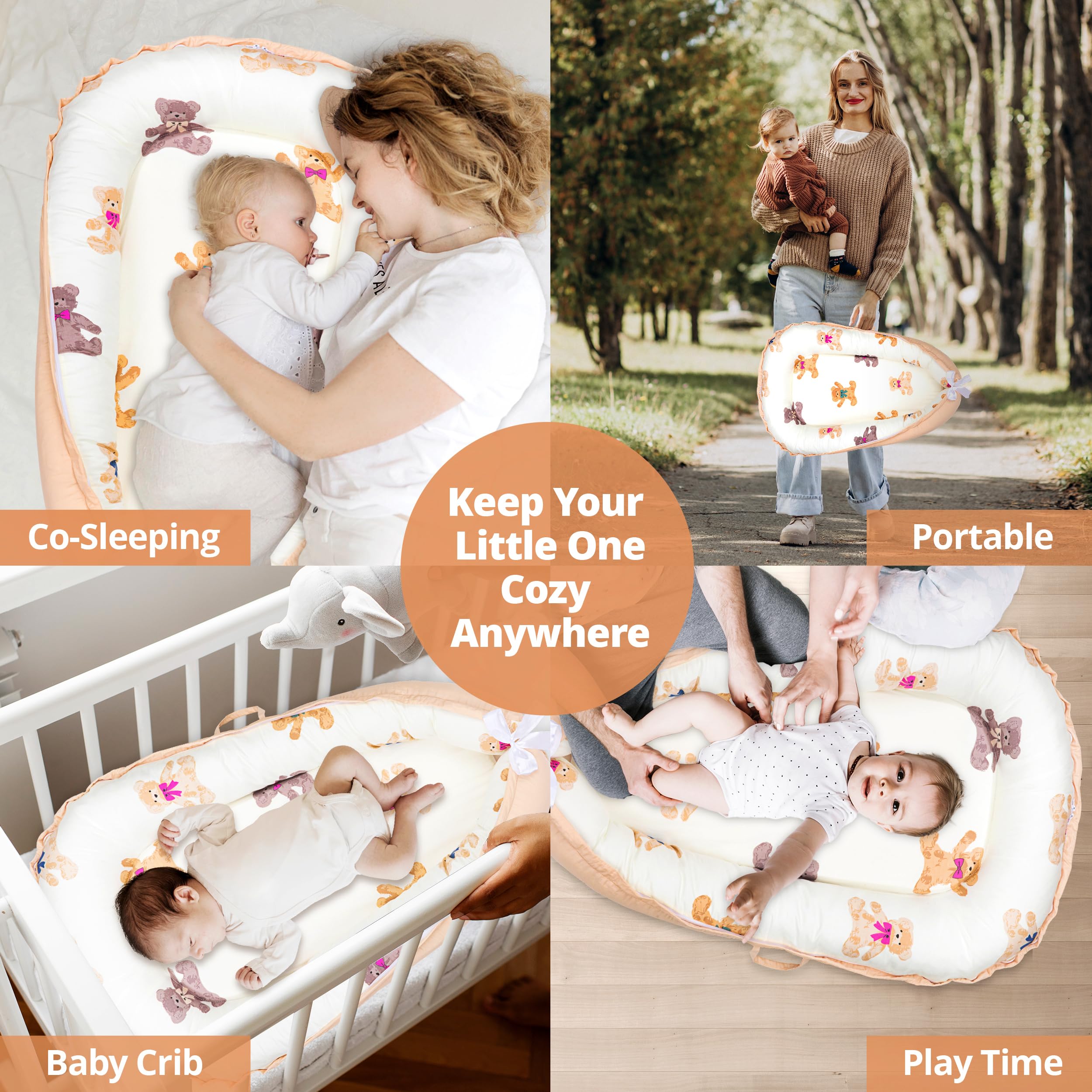 Baby Lounger for Newborn 0–24 Months, Baby Pillow & Baby Nest Lounger, Organic Cotton Breathable Infant Pillow, Portable Baby Nest for Home & Travel