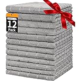 HOMERHYME Hand Towels, 12 Pack 25''*15'' Gym Towels, Grey Quick Dry Lint Free Soft Absorbent Bulk Checkered Fingertip Washcloths Bath Towels for Bathroom Kitchen Salon Workout Shower