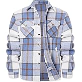 Cromoncent Men's Long Sleeve Thick Flannel Shirt Button Down Plaid Heavyweight Jacket