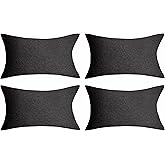 Home Brilliant 12x20 Pillow Cover Black Outdoor Pillows for Patio Set of 4, Rustic Throw Pillow Covers Compatible with Sunbrella Slipcover for Fall Garden Swimming Pool, 30 x 50cm, Black