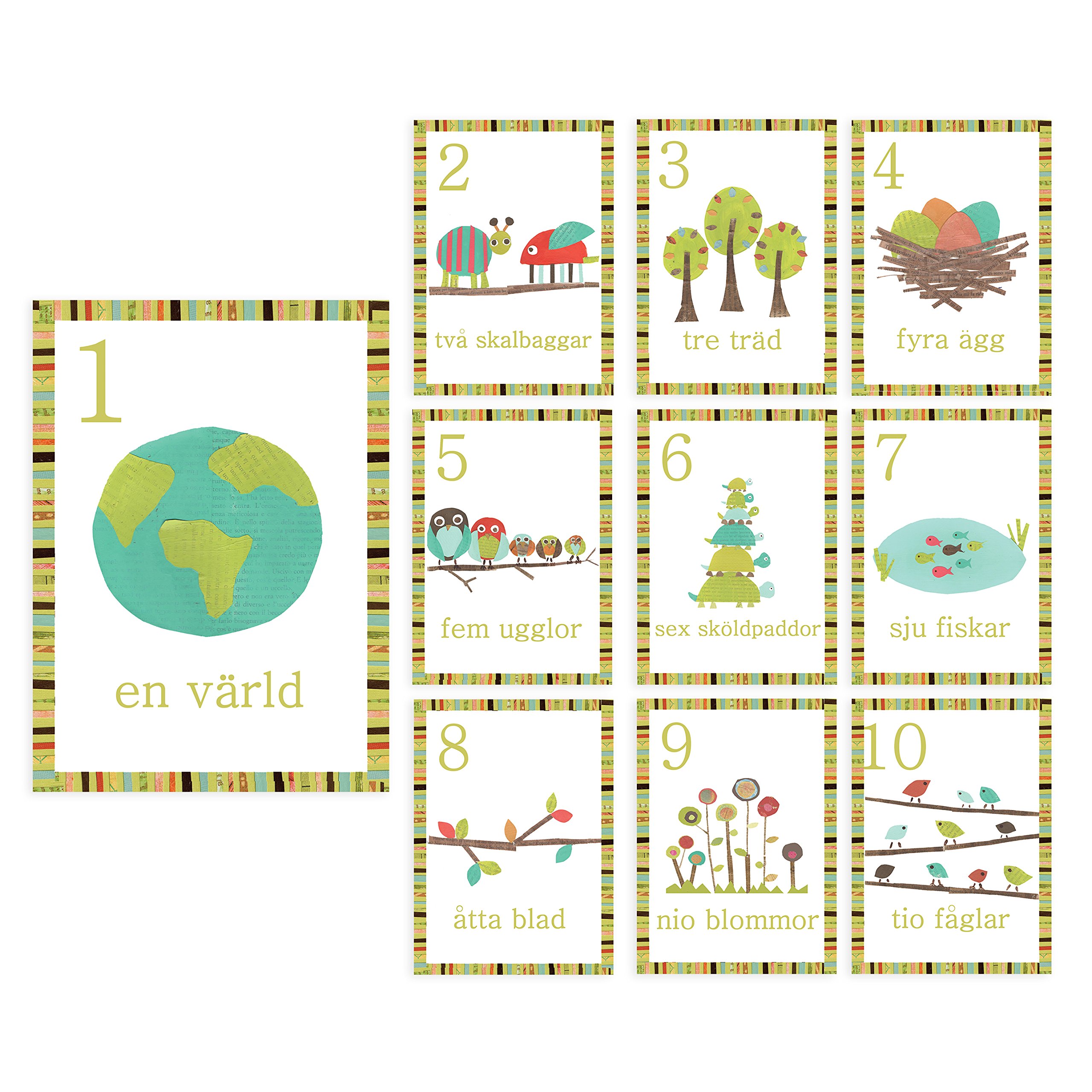 Children Inspire Design Nature Themed Swedish Numbers 1-10 and Counting Wall Cards, 5" x 7", Set of 10