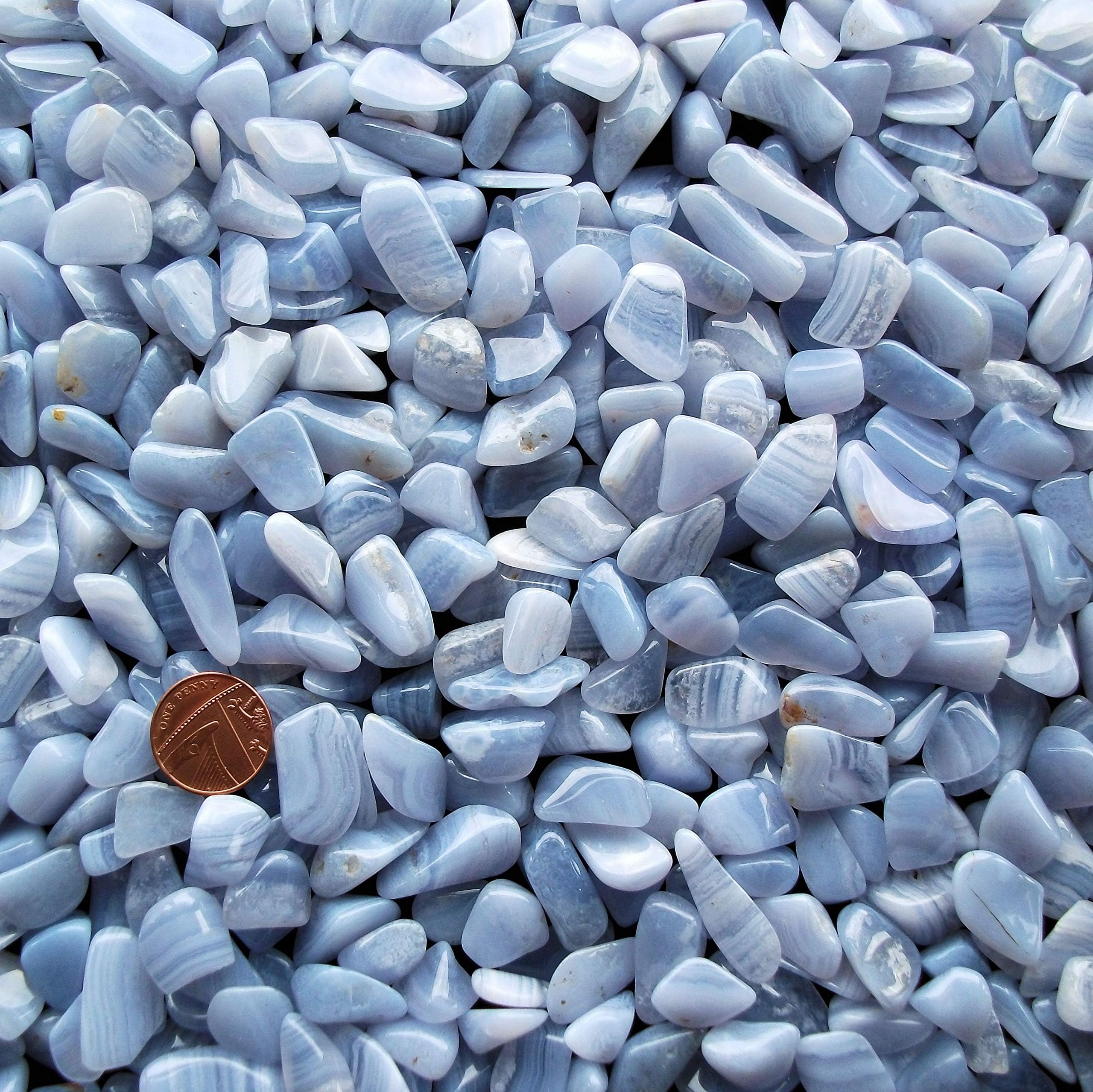 Green Cross Toad 2 x Blue Lace Agate Natural Tumblestone Tumbled Polished Stone Crystal