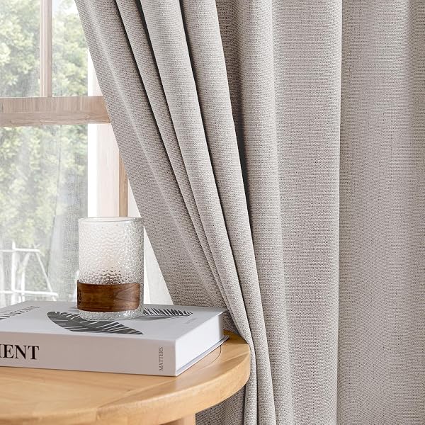 100% BLACKOUT CURTAINS 84 INCH LENGTH 2 PANEL THERMAL INSULATED BLACK OUT CURTAIN FOR LIVING ROOM BEDROOM WINDOW DRAPES CHENILLE THICK LINEN NEUTRAL RUSTIC FARMHOUSE, 52″ W X 84″ L,CLOUD(NOT SOLID)