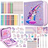 Nicpro 110PCS Unicorn Washable Markers Set with Glitter Pencil Case, Art Supplies for Kids Ages 4-6-8, Arts Crafts Coloring Set with Stickers, Unicorn Birthday Gifts for Girls 4 5 6 7 8 9 Year Old