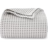 EGOHOME 100% Cotton Waffle Blanket Twin Size for Bed-Breathable and Lightweight,Soft Dual-Tone Textured Jacquard Waffle Weave Blankets for All Season,Sleet Grey,60 x 80 Inches