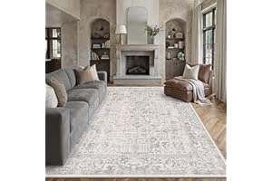 PureCozy Gray Area Rug 8x10 Soft Washable Vintage Living Room Distressed Non Slip Carpet Traditional Indoor Bedroom Grey Thic
