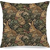 EUYTHNGYF Vintage Rabbit Floral Pillow Covers 18x18 Double-Sided,Dark Cottagecore William Morris Bunny Decorative Throw Pillow Covers for Home Living Room Bedroom