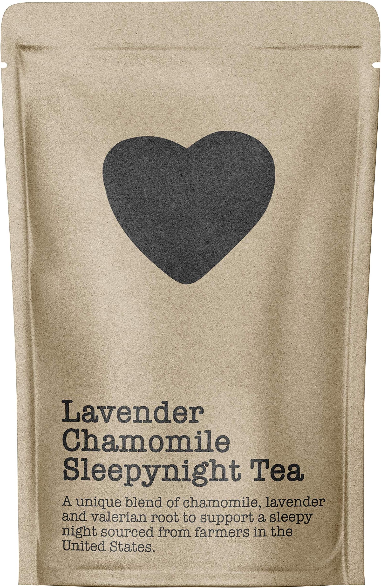 Lavender Chamomile Sleepynight Tea, 15-20 Servings, Eco-Conscious Zip Pouch, Caffeine Free, Pure Loose Leaf Tea Grown in America