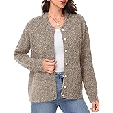 Simlakey Women's Long Sleeve Sweater Cardigan Button Down Crew Neck Lightweight Cardigan Fall Open Front Loose Knit Sweater