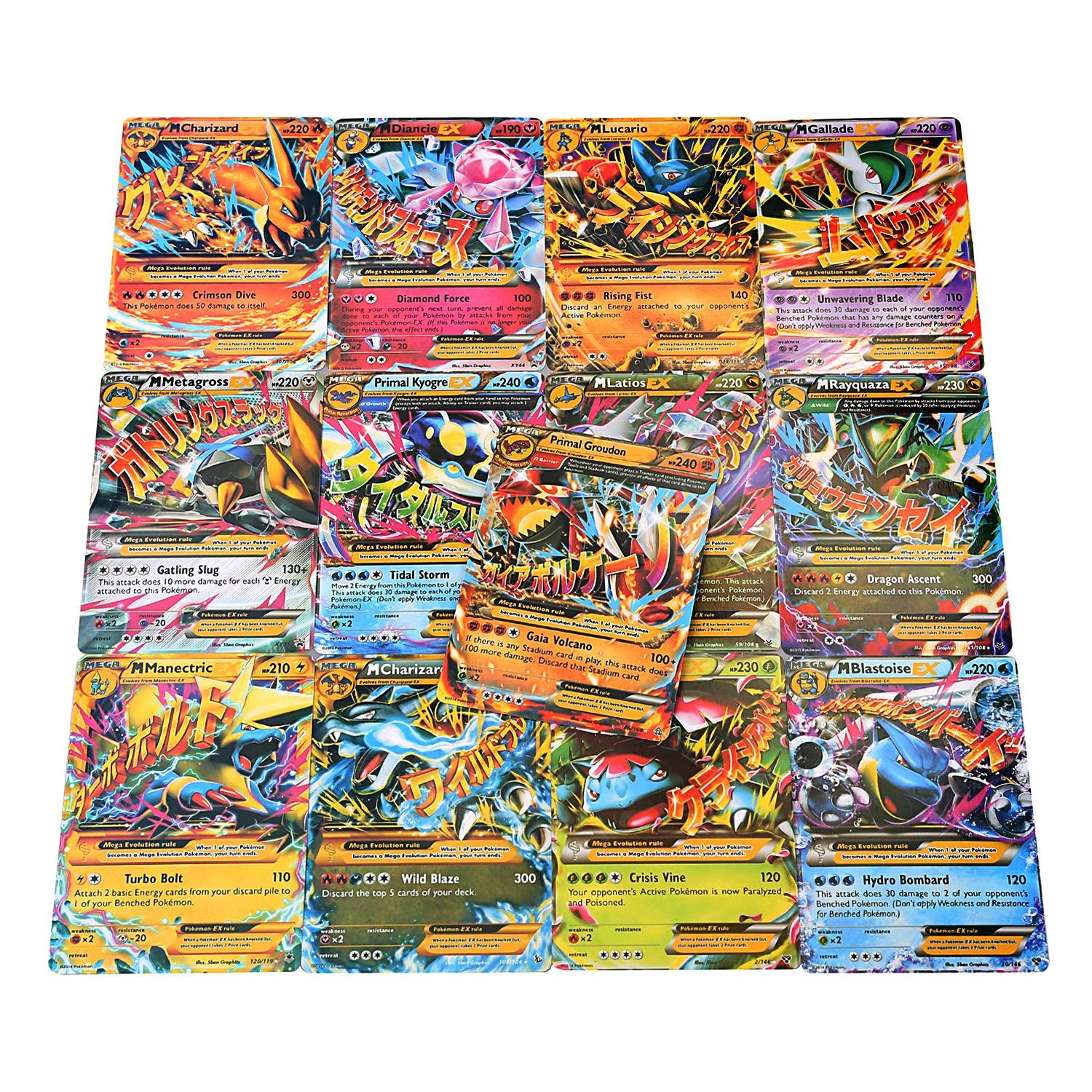 Chiak 18pcs EX Card Set MEGA Poke Cards Charizard Blastoise Venusaur Plush Interactive Toy Hammering Pounding Toys (18 Pcs)
