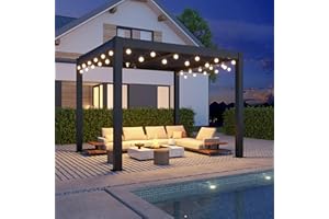 GS CHIER Outdoor Louvered Pergola 10' x 10', Aluminum Outdoor Louvered Pergola with Adjustable Roof, Adjustable Louvered Pergola for Outdoor Deck, Patio, Lawn & Garden