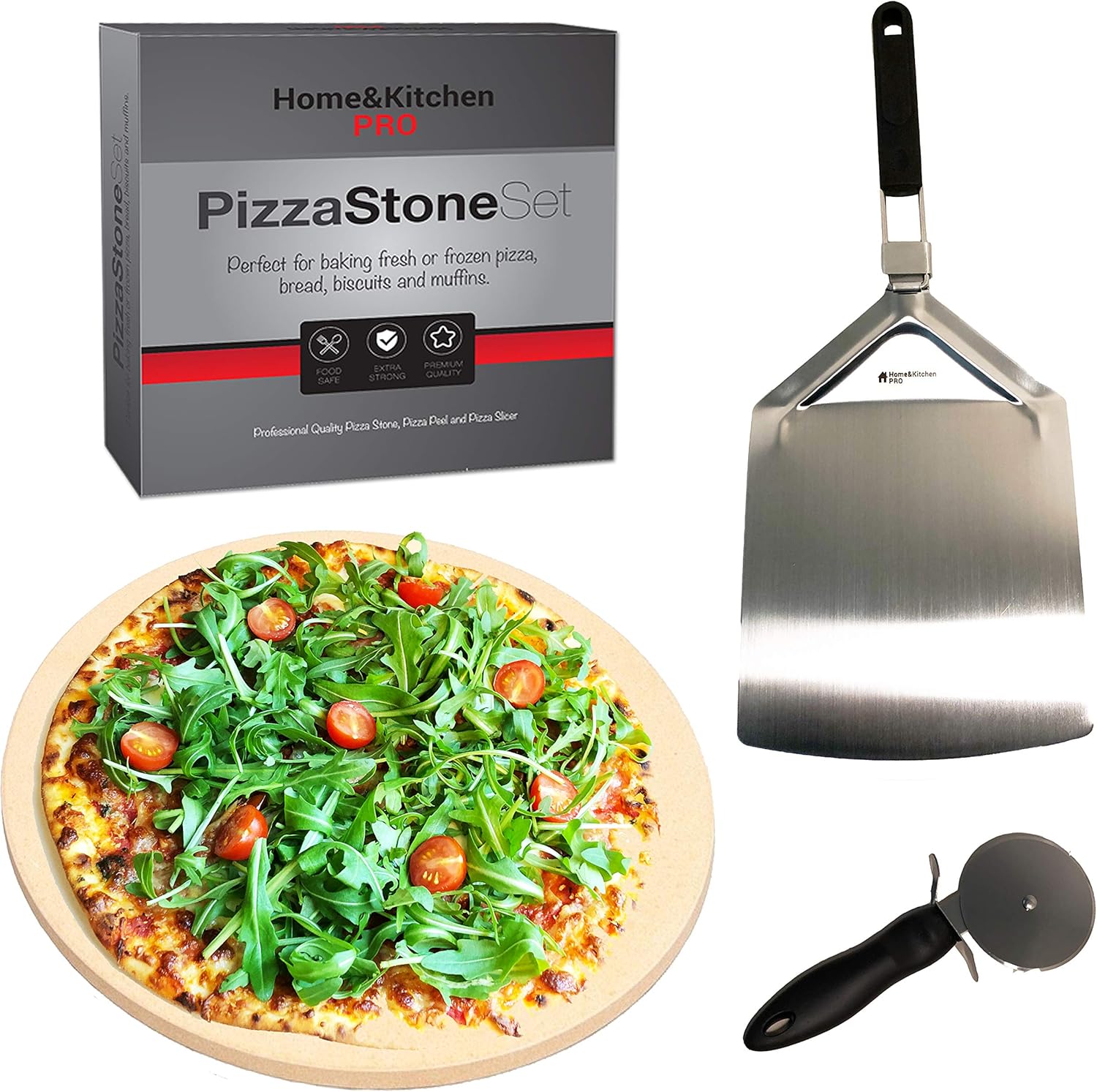 Professional Pizza Stone Set Cordierite Pizza Stone, Pizza Paddle and