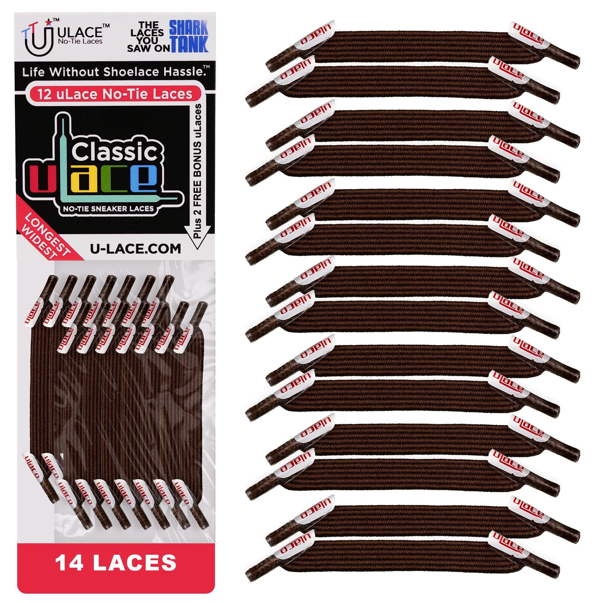 uLace Classic No Tie Shoelaces - Brown Elastic Shoe