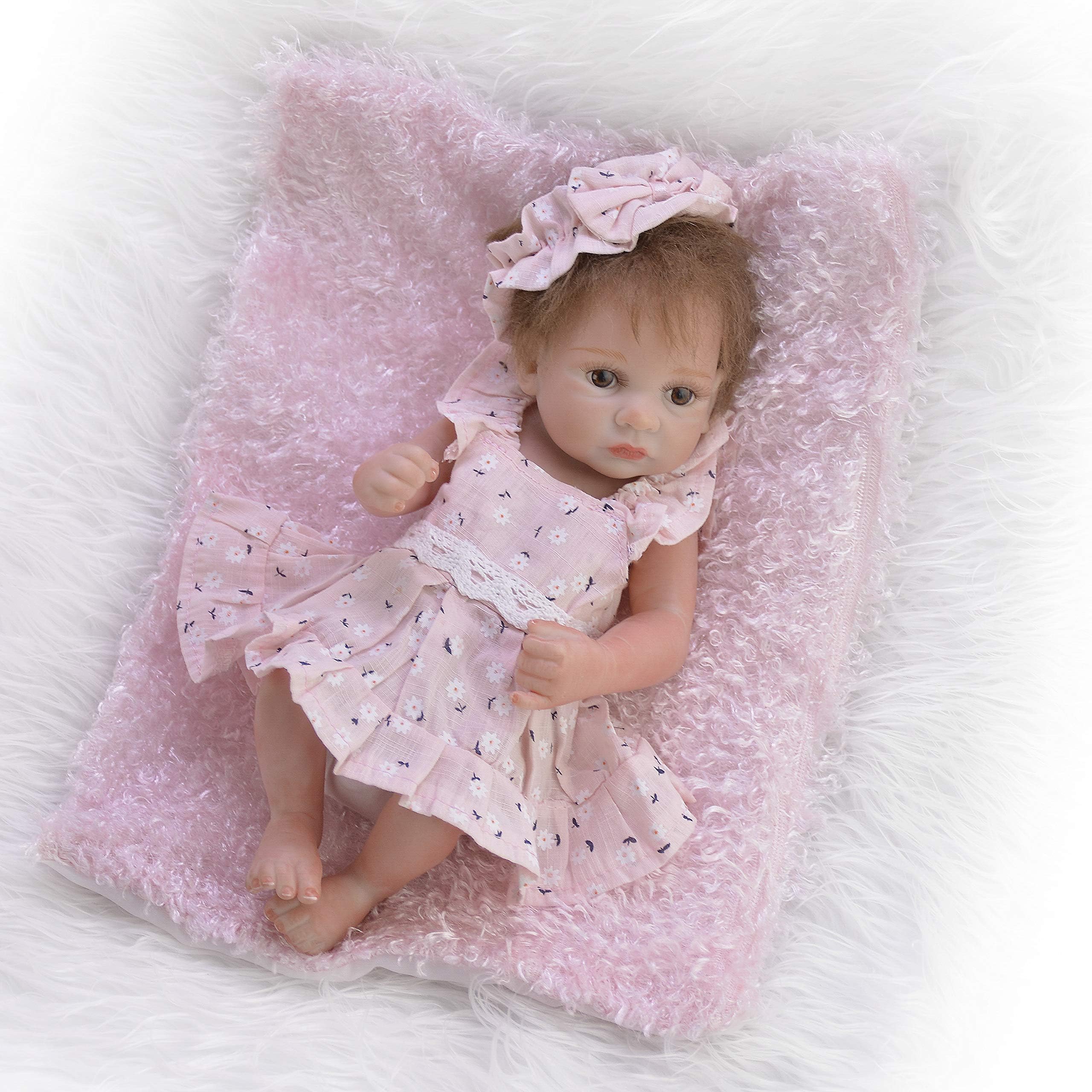New Mini Baby Doll 11 Inch Full Silicone Vinyl Babies Awake Girl Toy Kids Birthday Gift (Pink)