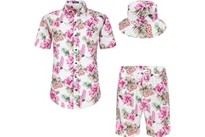 MCEDAR Men's Hawaiian Shirt and Short 2 Piece Vacation Outfits Sets Casual Button Down Beach Floral Suits with Bucket Hats
