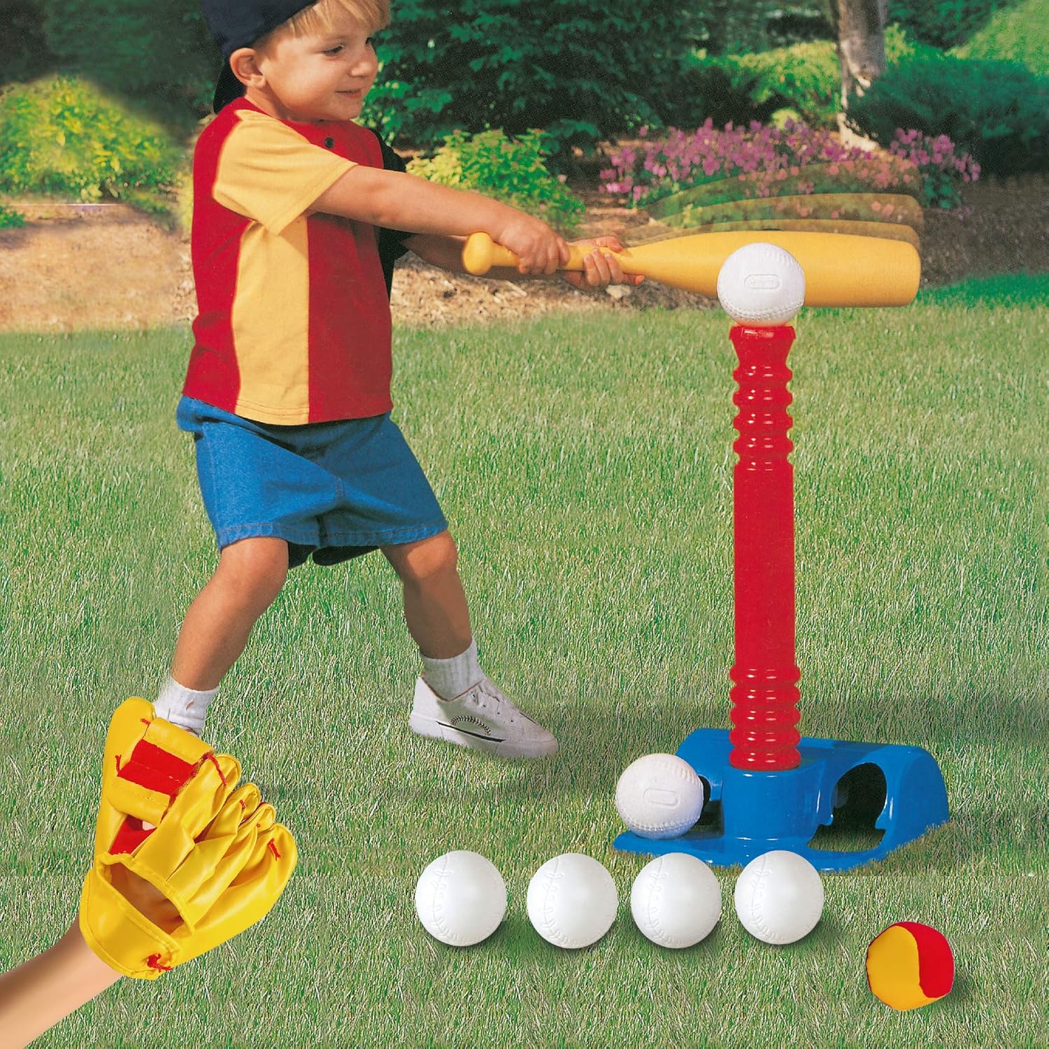 Tee-Ball Sport Set - 6 Balls and 1 Soft Ball with Bat & Glove to Develop Baseball & Softball Skills - Primary Color Set for Kids in Carry Case: Toys & Games