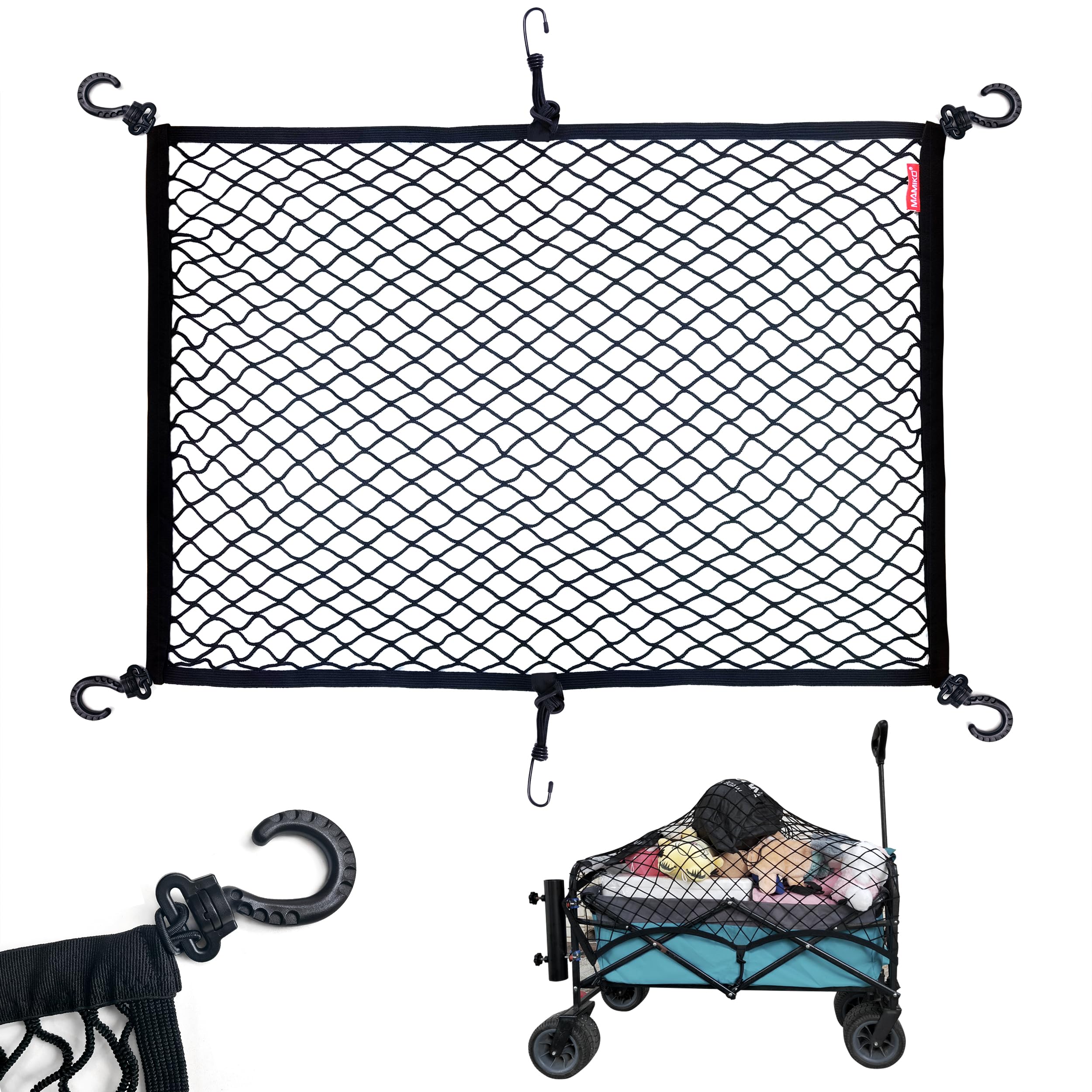 ISIU Cargo Net for Utility Folding Wagon, Garden Cart, Folding Trolley Cart, Beach Cart, Made of Heavy Duty Nylon Net with Storage Bag / 38"X32"