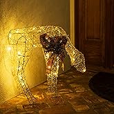 Alpine Corporation 19" Tall Gold Wire Grazing Doe Christmas Decoration with 35 Warm White LED Lights, Indoor/Outdoor Holiday Display for Lawn, Porch, or Entryway