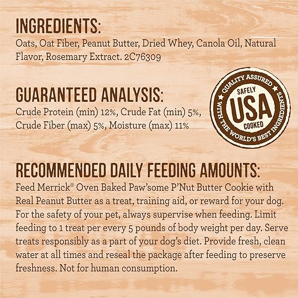 MERRICK OVEN BAKED DOG TREATS, NATURAL COOKIES FOR DOGS, PAW’SOME P’NUT BUTTER COOKIE WITH REAL PEANUT BUTTER – 11 OZ. BAG