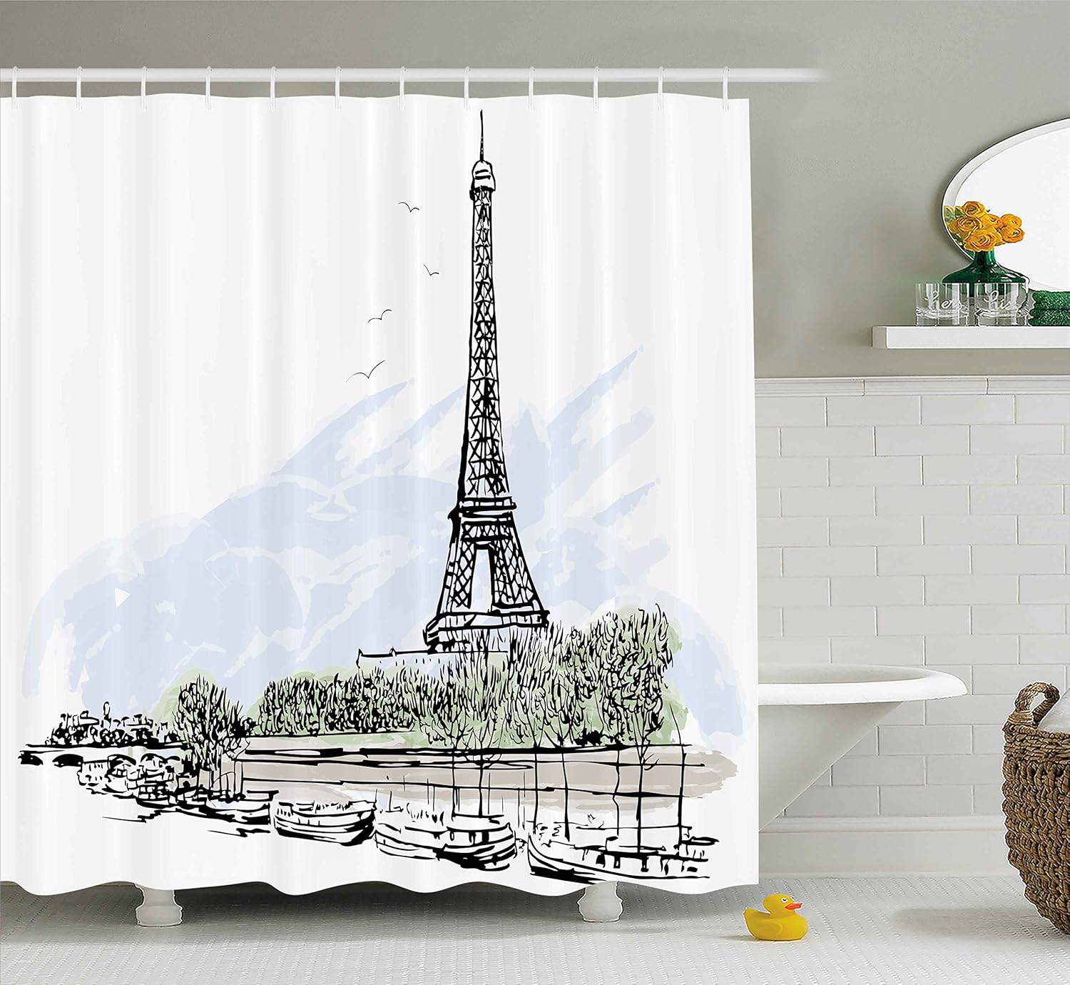 Amazon Com Ambesonne Paris Decor Shower Curtain Architecture
