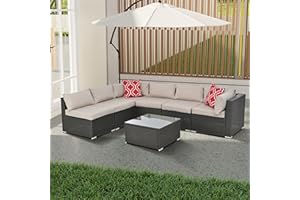 HiDSLiving Patio Furniture Sets Outdoor,Manual Weaving Wicker Rattan Sectional Sofa Patio Conversation Sets with Cushions & Coffee Table with for Outside, Balcony, Porch (Beige)